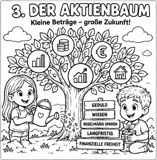 Ausmalbild: Der Aktienbaum